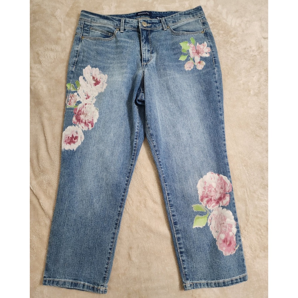 Bandolino Lisbeth Capri Jeans Womens 10 Floral Print Medium Wash Denim Cropped